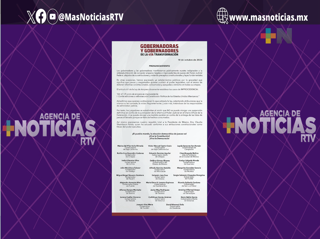 Gobernadores y gobernadoras de Morena respaldamos la elección democrática de jueces: Cuitláhuac García